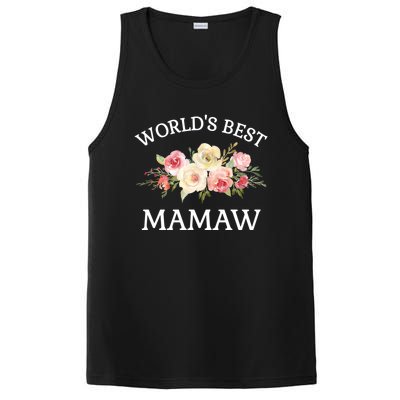 World's Best Mamaw Pink Watercolor Flower Bouquet Meaningful Gift PosiCharge Competitor Tank