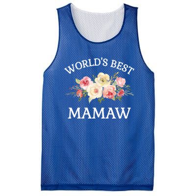 World's Best Mamaw Pink Watercolor Flower Bouquet Meaningful Gift Mesh Reversible Basketball Jersey Tank