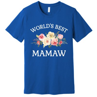 World's Best Mamaw Pink Watercolor Flower Bouquet Meaningful Gift Premium T-Shirt