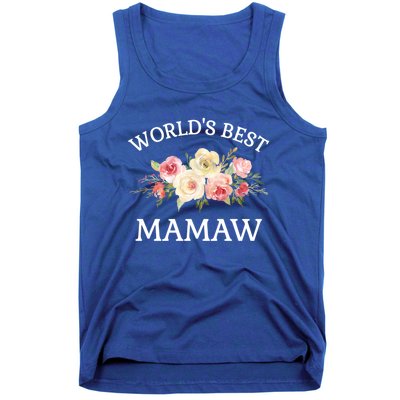 World's Best Mamaw Pink Watercolor Flower Bouquet Meaningful Gift Tank Top