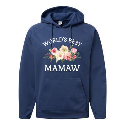 World's Best Mamaw Pink Watercolor Flower Bouquet Meaningful Gift Performance Fleece Hoodie