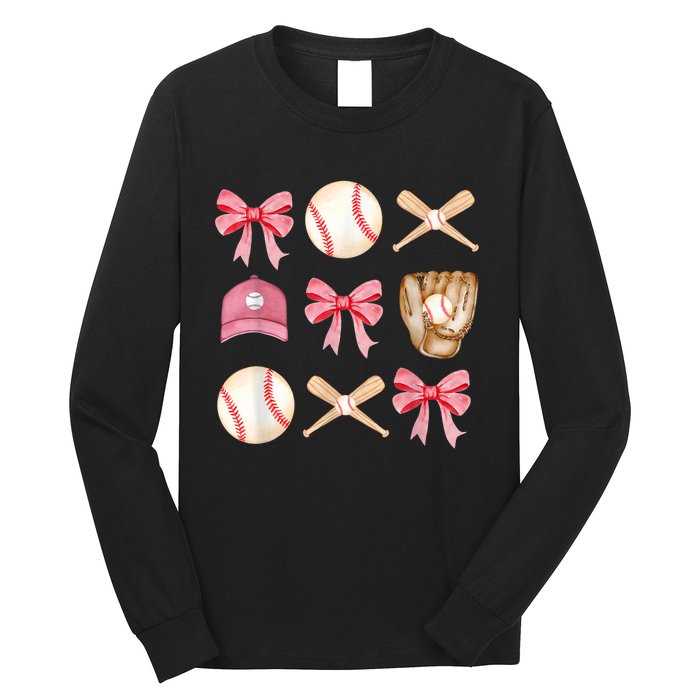 Women Baseball Mom Coquette Mothers Day Baseball Mama Gift Long Sleeve Shirt