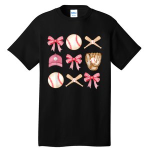 Women Baseball Mom Coquette Mothers Day Baseball Mama Gift Tall T-Shirt