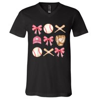 Women Baseball Mom Coquette Mothers Day Baseball Mama Gift V-Neck T-Shirt