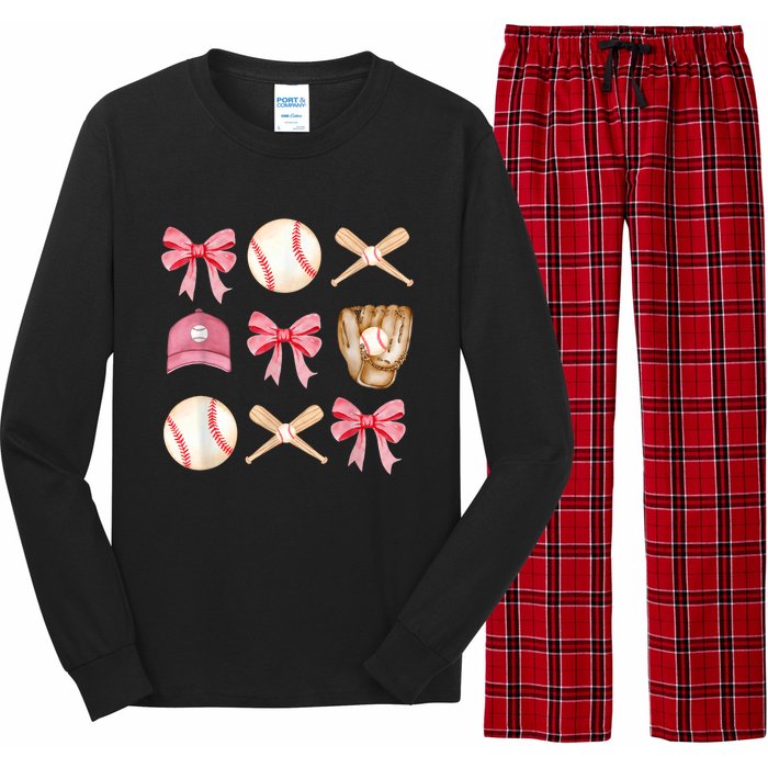 Women Baseball Mom Coquette Mothers Day Baseball Mama Gift Long Sleeve Pajama Set