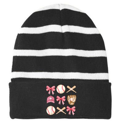 Women Baseball Mom Coquette Mothers Day Baseball Mama Gift Striped Beanie with Solid Band