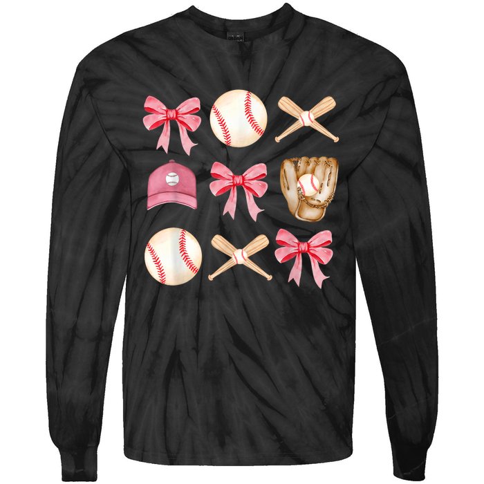 Women Baseball Mom Coquette Mothers Day Baseball Mama Gift Tie-Dye Long Sleeve Shirt