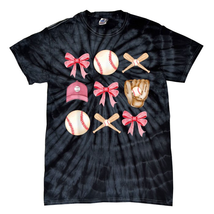 Women Baseball Mom Coquette Mothers Day Baseball Mama Gift Tie-Dye T-Shirt