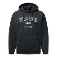 Wells Beach Maine Me Vintage Performance Fleece Hoodie