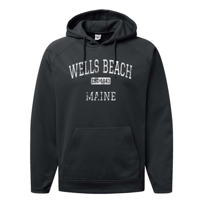 Wells Beach Maine Me Vintage Performance Fleece Hoodie