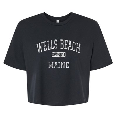 Wells Beach Maine Me Vintage Bella+Canvas Jersey Crop Tee