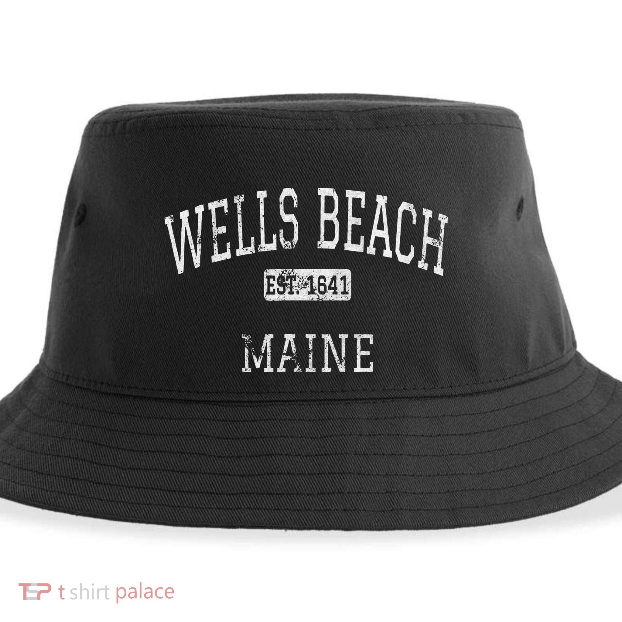 Wells Beach Maine Me Vintage Sustainable Bucket Hat