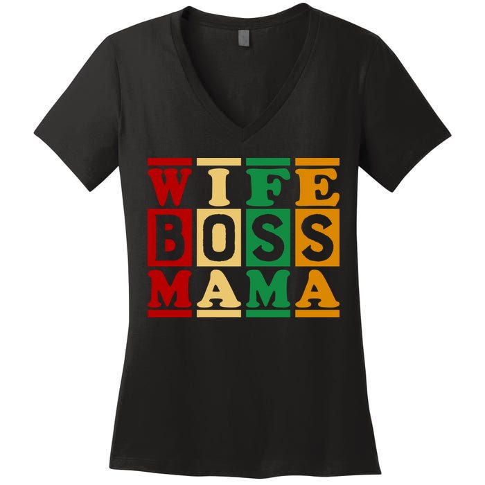 Wife Boss Mama Women's V-Neck T-Shirt