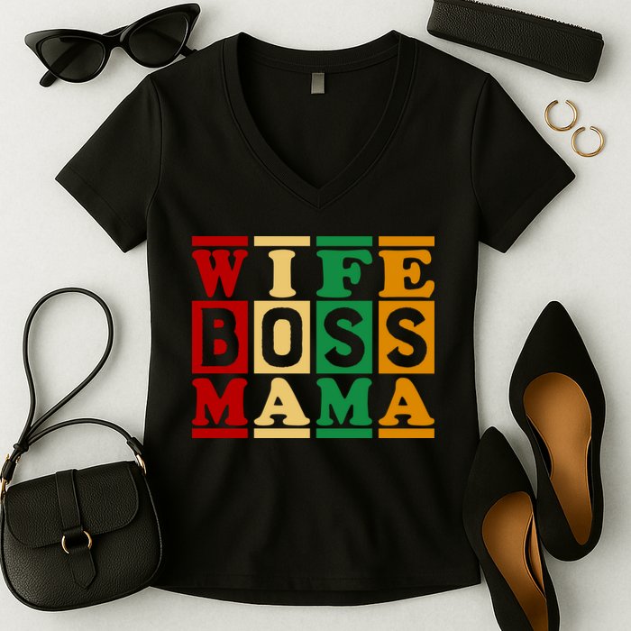 Wife Boss Mama Women's V-Neck T-Shirt