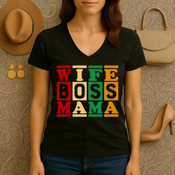 Wife Boss Mama Women's V-Neck T-Shirt