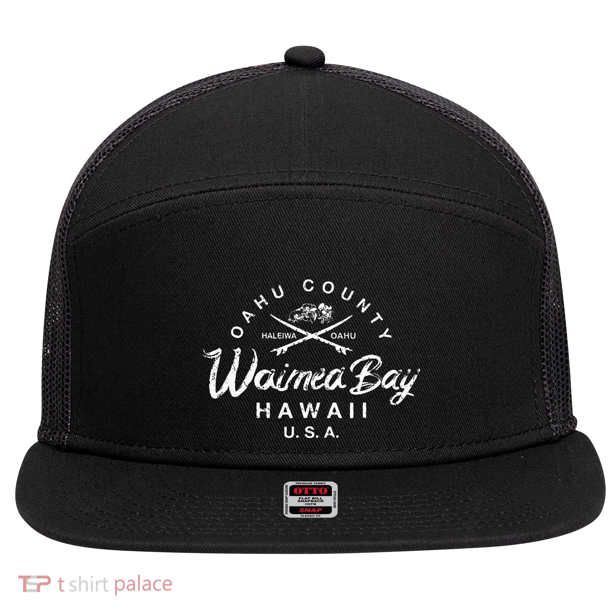Waimea Bay North Shore Oahu Haleiwa Vintage 7 Panel Mesh Trucker Snapback Hat