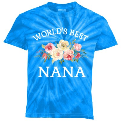 World's Best Nana Pink Watercolor Flower Bouquet Meaningful Gift Kids Tie-Dye T-Shirt