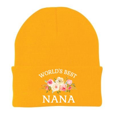 World's Best Nana Pink Watercolor Flower Bouquet Gift Knit Cap Winter Beanie