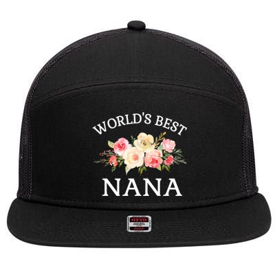 World's Best Nana Pink Watercolor Flower Bouquet Gift 7 Panel Mesh Trucker Snapback Hat