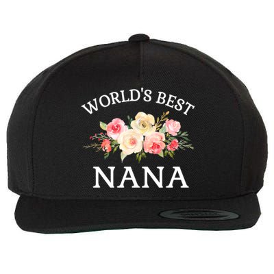 World's Best Nana Pink Watercolor Flower Bouquet Gift Wool Snapback Cap