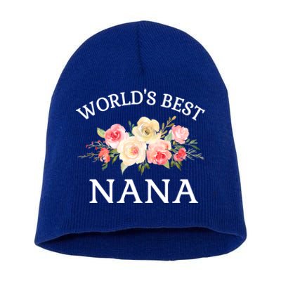 World's Best Nana Pink Watercolor Flower Bouquet Gift Short Acrylic Beanie