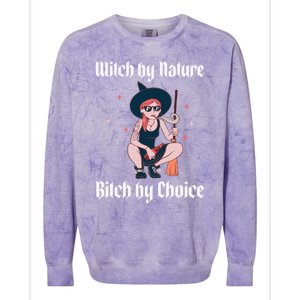 Witch By Nature Bitch By Choice Funny Halloween Witch Quote Cool Gift Colorblast Crewneck Sweatshirt