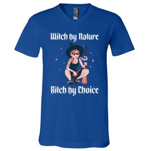 Witch By Nature Bitch By Choice Funny Halloween Witch Quote Cool Gift V-Neck T-Shirt