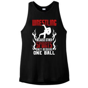 Wrestling Because Other Sports Only Require One Ball Wrestle Funny Gift Ladies PosiCharge Tri-Blend Wicking Tank