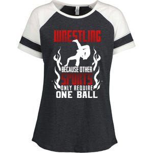 Wrestling Because Other Sports Only Require One Ball Wrestle Funny Gift Enza Ladies Jersey Colorblock Tee