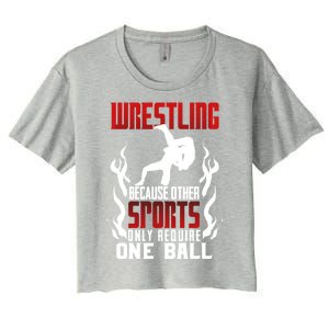 Wrestling Because Other Sports Only Require One Ball Wrestle Funny Gift Women's Crop Top Tee