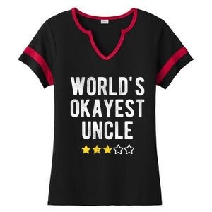 Worlds Best Okayest Uncle Funny Family Matching Costume Ladies Halftime Notch Neck Tee