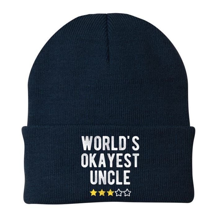 Worlds Best Okayest Uncle Funny Family Matching Costume Knit Cap Winter Beanie