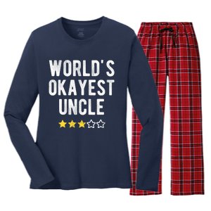 Worlds Best Okayest Uncle Funny Family Matching Costume Women's Long Sleeve Flannel Pajama Set 