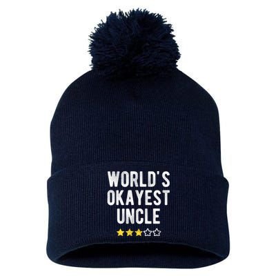 Worlds Best Okayest Uncle Funny Family Matching Costume Pom Pom 12in Knit Beanie