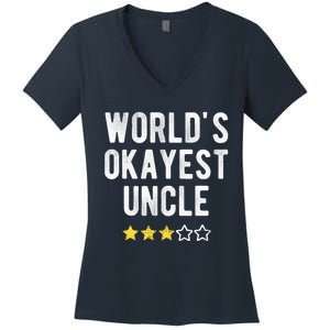 Worlds Best Okayest Uncle Funny Family Matching Costume Women's V-Neck T-Shirt