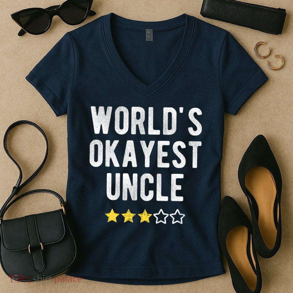 Worlds Best Okayest Uncle Funny Family Matching Costume Women's V-Neck T-Shirt