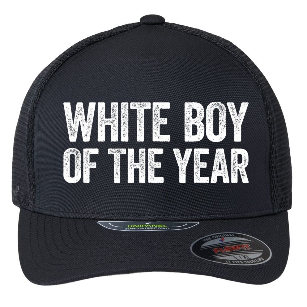 White Boy Of The Year Funny Statement Flexfit Unipanel Trucker Cap