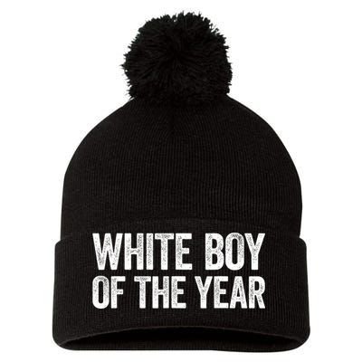 White Boy Of The Year Funny Statement Pom Pom 12in Knit Beanie