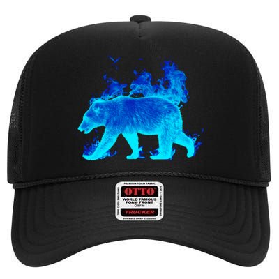 Wild Bear On Fire High Crown Mesh Back Trucker Hat