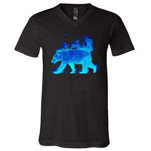 Wild Bear On Fire V-Neck T-Shirt