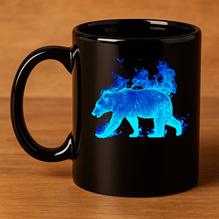 Wild Bear On Fire 11oz C Handle Ceramic Mug
