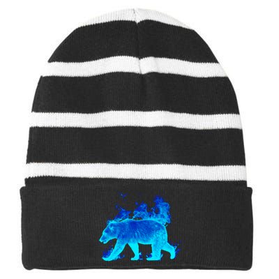 Wild Bear On Fire Striped Beanie with Solid Band