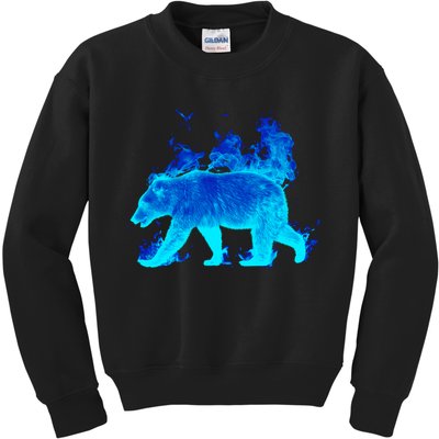 Wild Bear On Fire Kids Sweatshirt