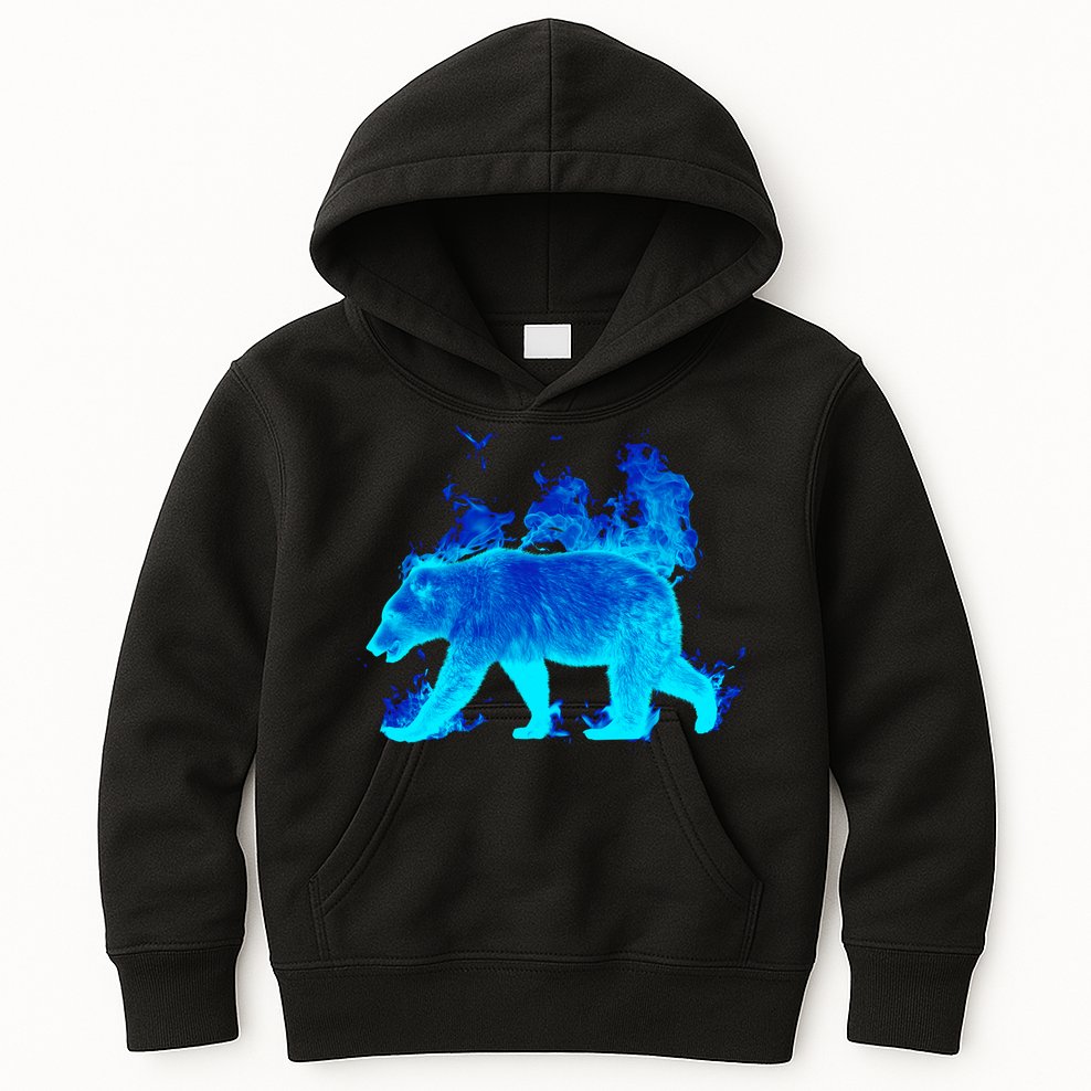 Wild Bear On Fire Kids Hoodie