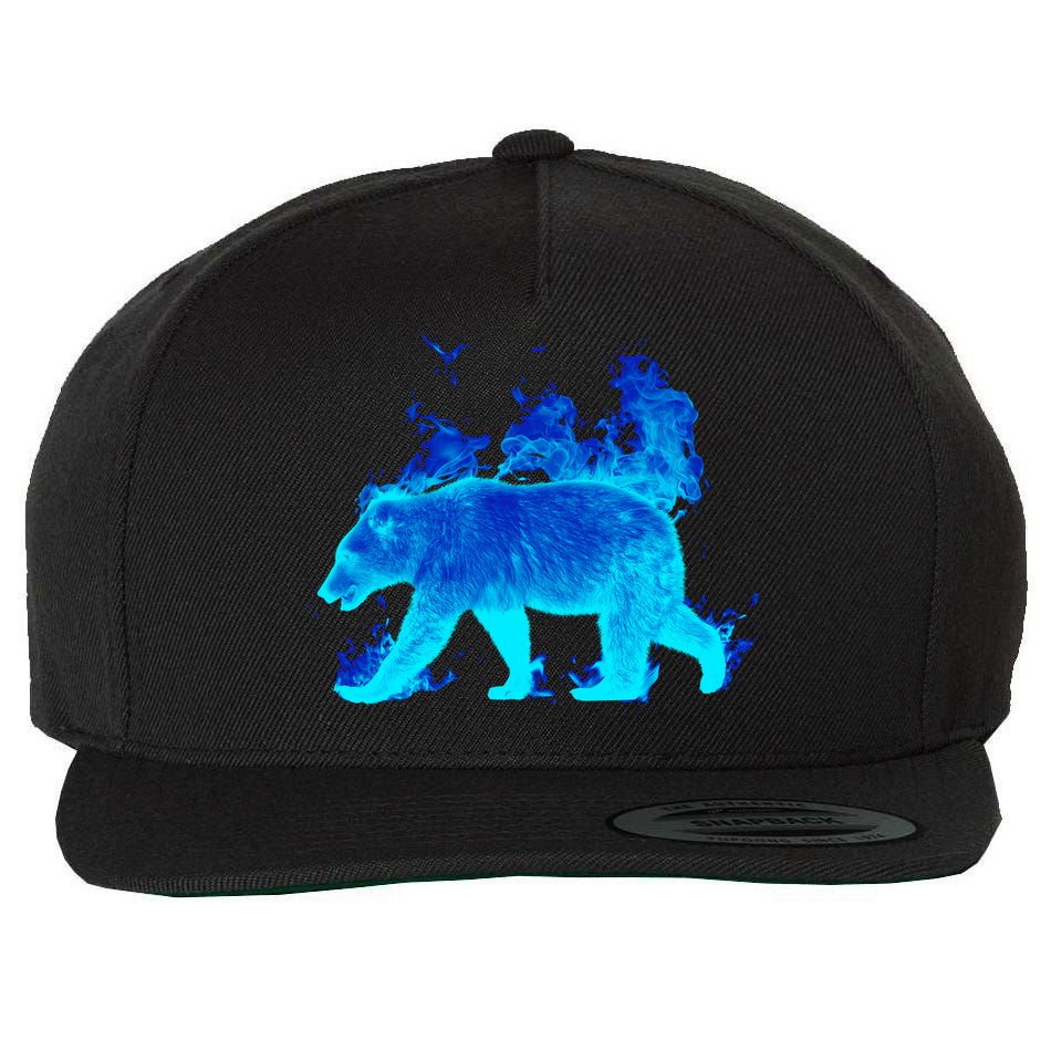 Wild Bear On Fire Wool Snapback Cap