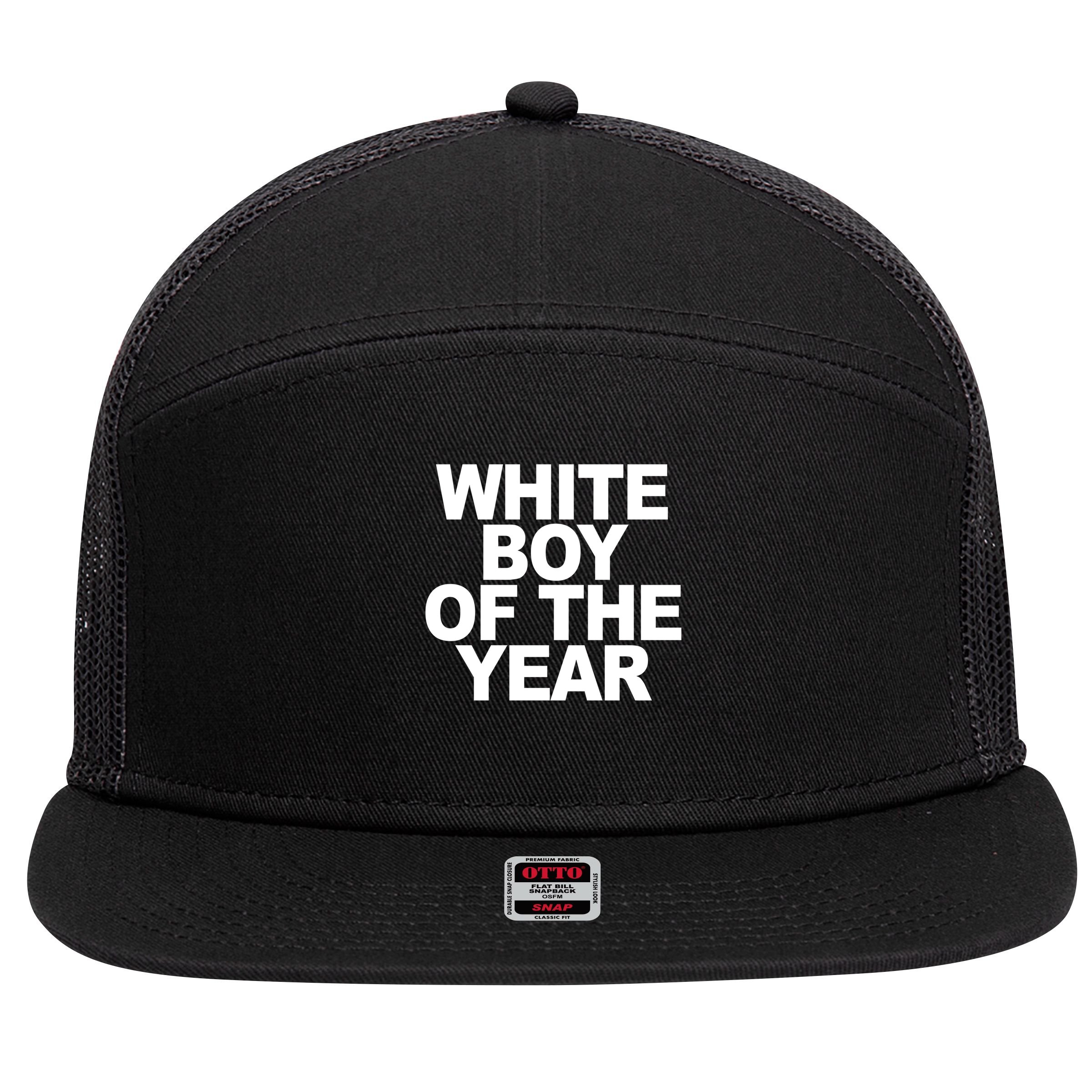 White Boy Of The Year 7 Panel Mesh Trucker Snapback Hat