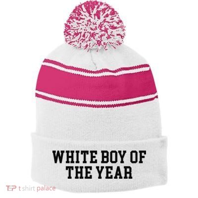 White Boy Of The Year Stripe Pom Pom Beanie