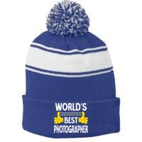 World's Best Photographer Job Title Profession Photographer Gift Stripe Pom Pom Beanie