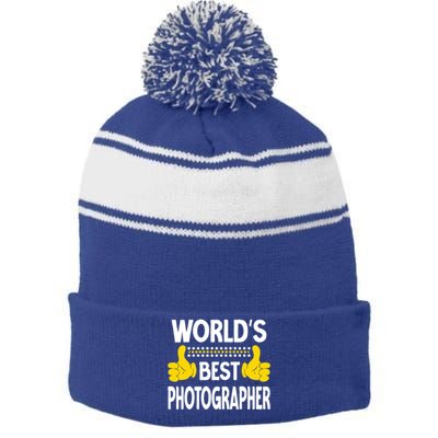 World's Best Photographer Job Title Profession Photographer Gift Stripe Pom Pom Beanie