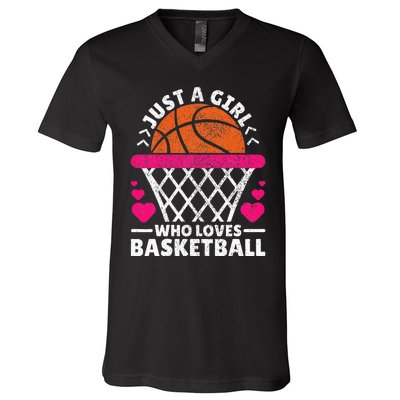 Women Basketball Player Just A Girl Who Loves Basketball V-Neck T-Shirt